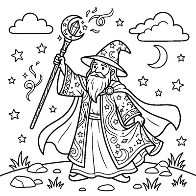 Wizard raising his staff