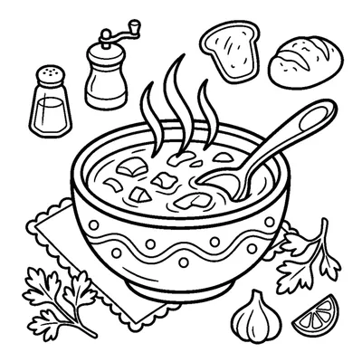 Tigela de sopa e colher