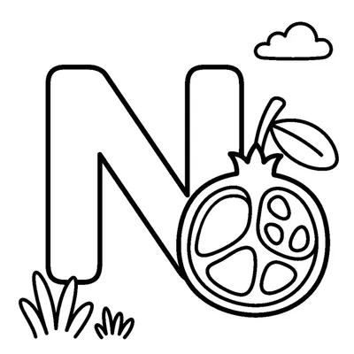 Letter N and a red Pomegranate