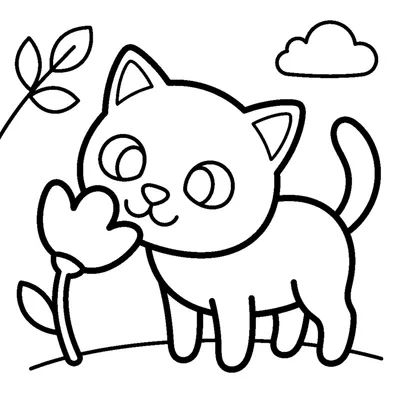 Cute kitten smelling a flower