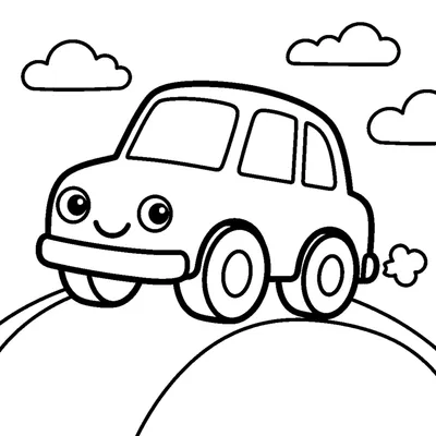 Cheerful little car climbing a hill
