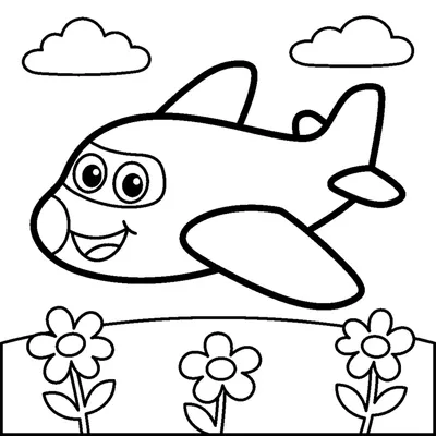 Happy airplane flying over a flower field
