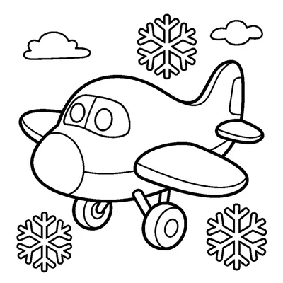 Chubby little airplane flying among snowflakes