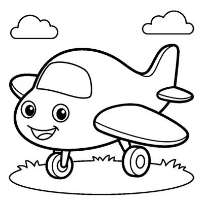 Cheerful little airplane on the grass
