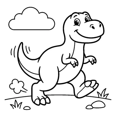 Happy dinosaur running and wagging its tail