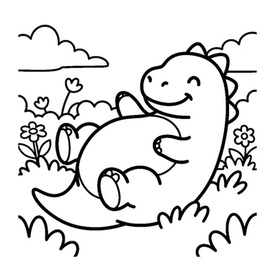 Chubby dinosaur rolling in the grass
