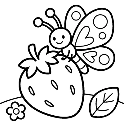 Smiling butterfly resting on a strawberry