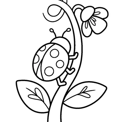 Cute ladybug climbing up a flower stem