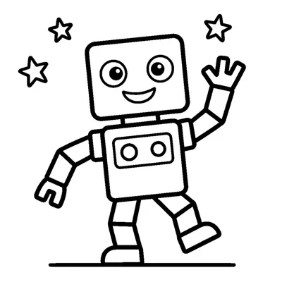 Piccolo robot allegro che balla agitando le braccia