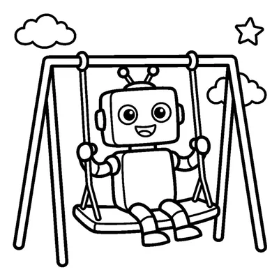 Robozinho feliz se balançando no balanço