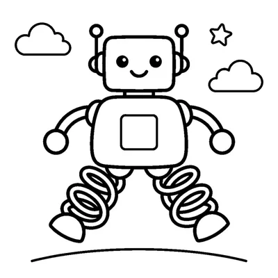Cute robot jumping with its springy feet