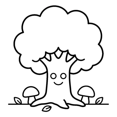 Joli arbre avec de petits champignons à ses pieds