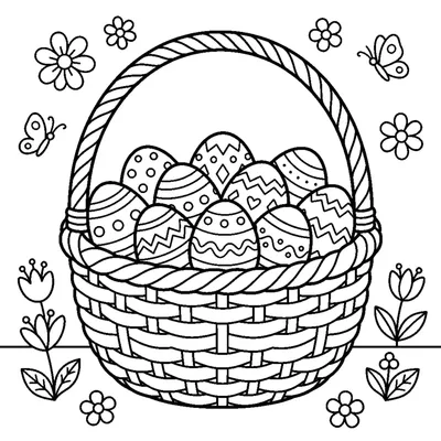 Decorated eggs in a wicker basket