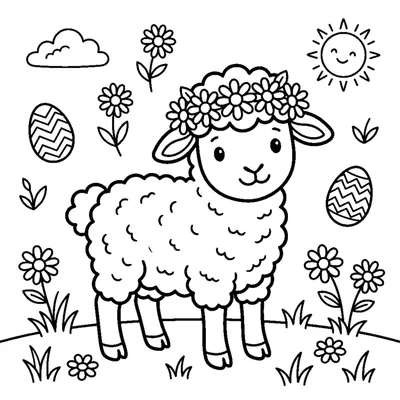 Little lamb with a daisy wreath