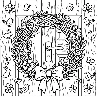 Door wreath with spring flowers