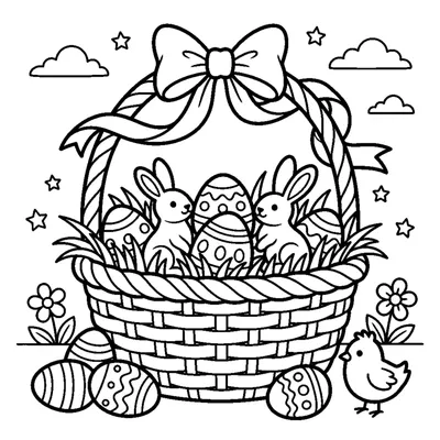 Wicker Easter basket with a handle and ribbon