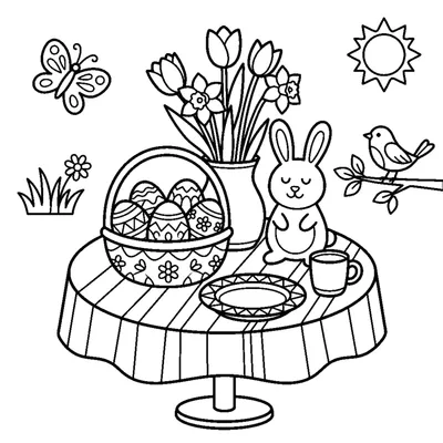 Spring table decorated with daffodils and tulips