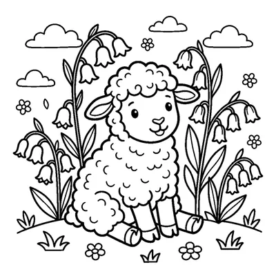 Lamb sitting among the bluebells