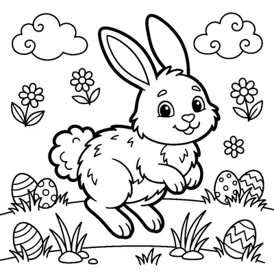 Spring bunny hopping with its fluffy tail