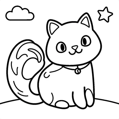 Cute black cat with a fluffy tail