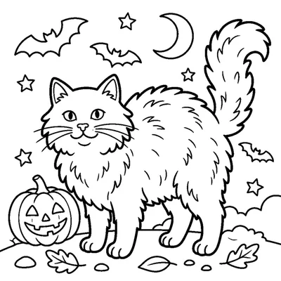 A fluffy black cat with its tail up
