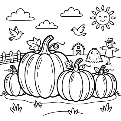 Pumpkins lined up in a field