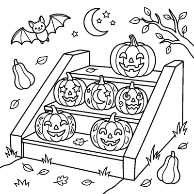 Carved pumpkins lined up on the steps