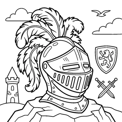 Shiny knight's helmet with a feather