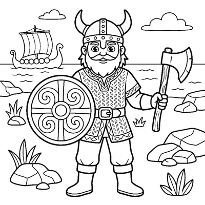 Viking warrior with a shield and axe