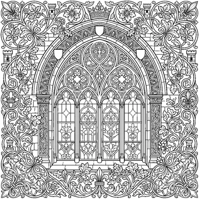 Gothic Castle Window with Interlaced Arches