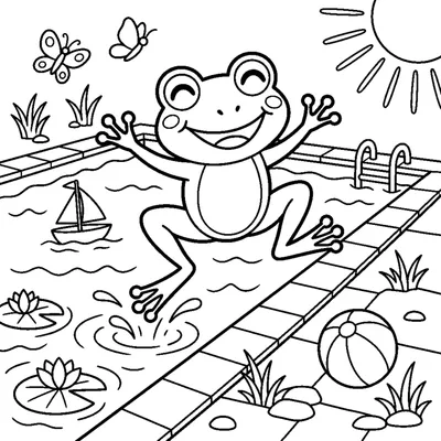 Sapo a saltar à beira da piscina