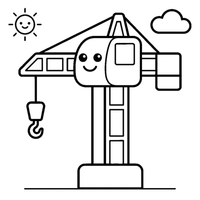 Smiling tower crane with a long arm