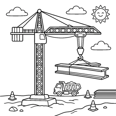 Tower crane lifting a steel beam