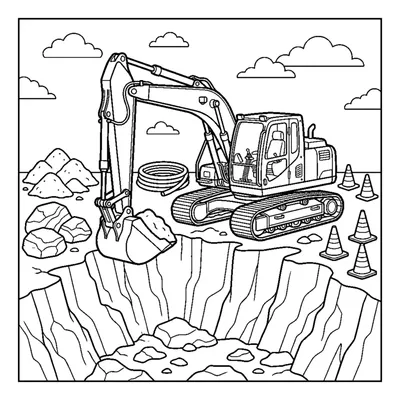 Tracked excavator digging a deep hole