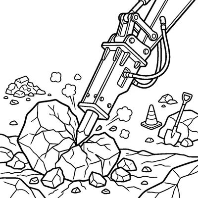Hydraulic breaker smashing rocks