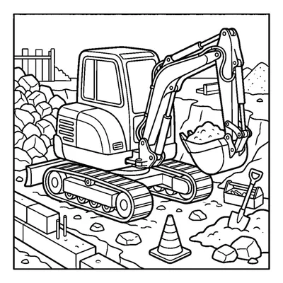 Mini tracked digger working in a tight space