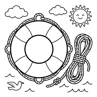 Lifebuoy ring with a rope