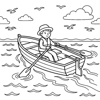 Rowboat and its wake in the water
