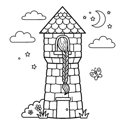 Stone tower with long, braided hair