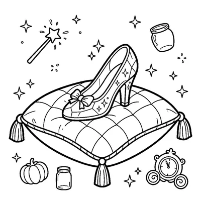 A glass slipper on a velvet pillow