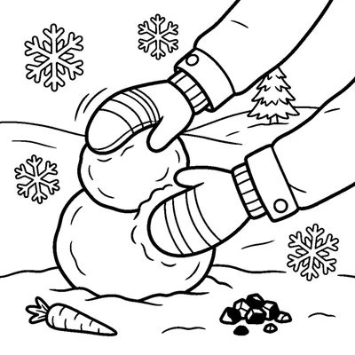 Mains avec des gants faisant un bonhomme de neige
