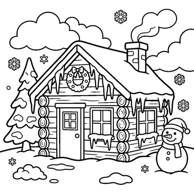 Wooden cabin with icicles