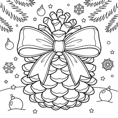 Pine cone with a red ribbon
