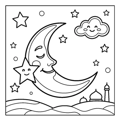 Night sky with a crescent moon and stars