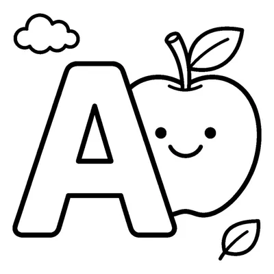 Buchstabe A und ein Apfel in einer fröhlichen Szene