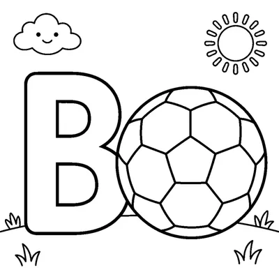 Buchstabe B und ein Ball in einer fröhlichen Szene