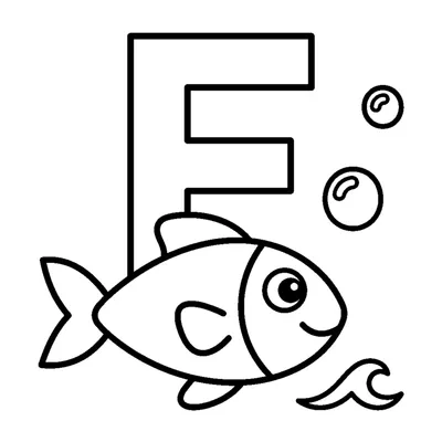 Buchstabe F und ein Fisch in einer fröhlichen Szene