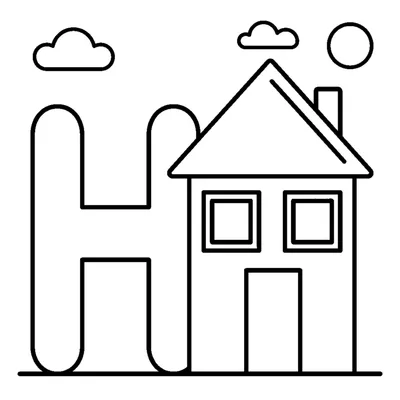 Buchstabe H und ein Haus in einer fröhlichen Szene