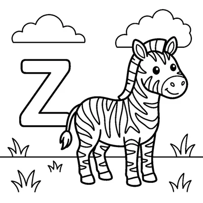Buchstabe Z und ein Zebra in einer fröhlichen Szene