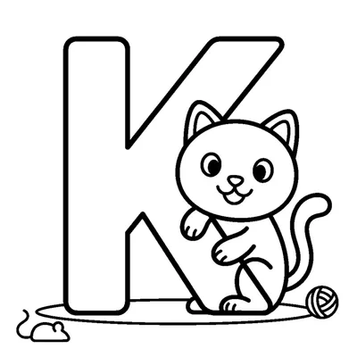 Buchstabe K und eine Katze in einer fröhlichen Szene